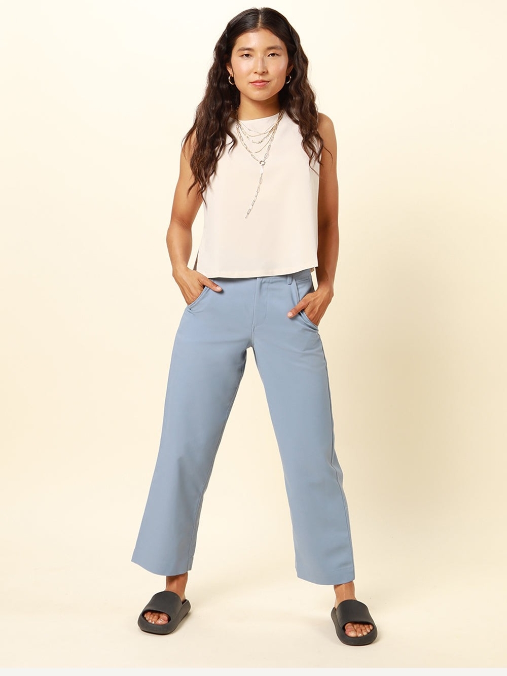 Jetsetter Stretch Trouser, WAYRE Los Angeles, Light Blue 100% Recycled Plastic